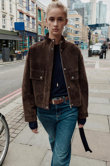 Suede Leather Bomber Jacket