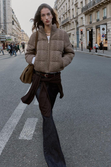 Brown textured down jacket