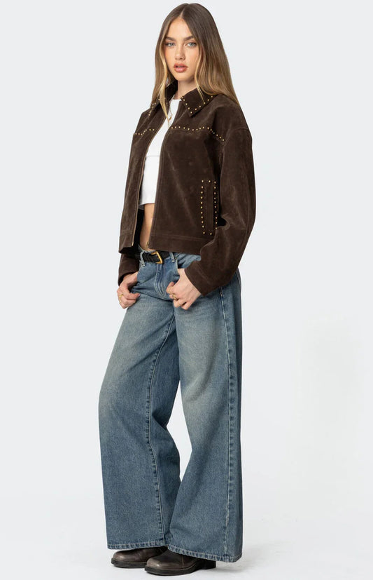 Studded Faux Suede Jacket