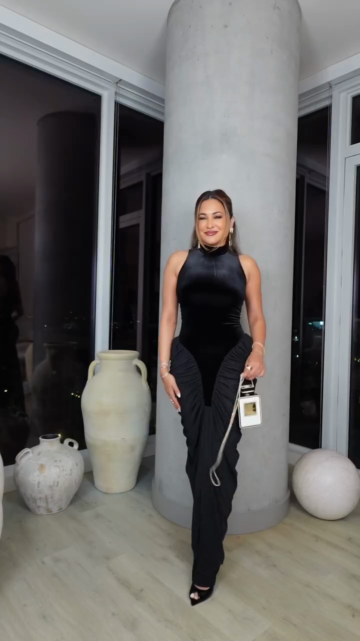 Black Velvet Halter Neck Maxi Dress