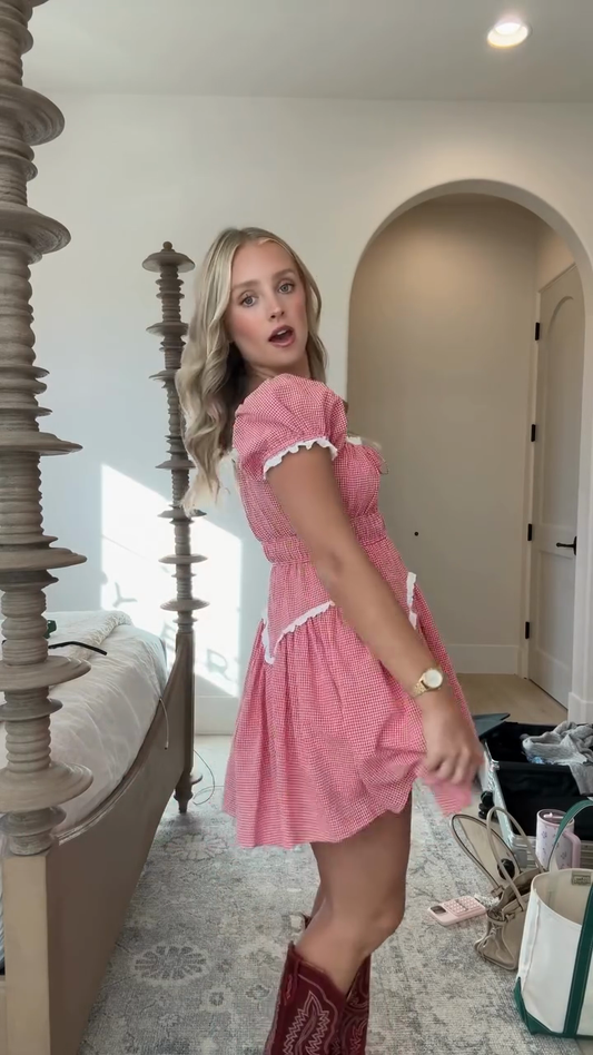 Pink Plaid Square Neck Mini Dress
