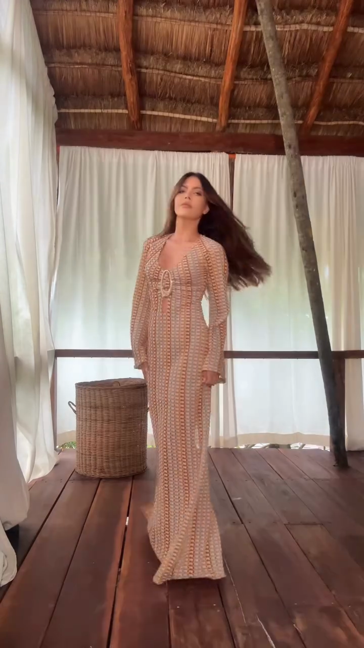 Patterned Long  Sleeve Maxi Dress