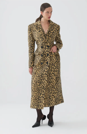 Leopard print wool coat