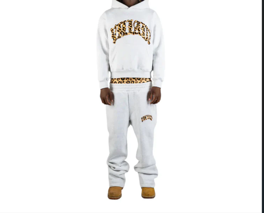Light Gray Leopard-Print Accent Tracksuit