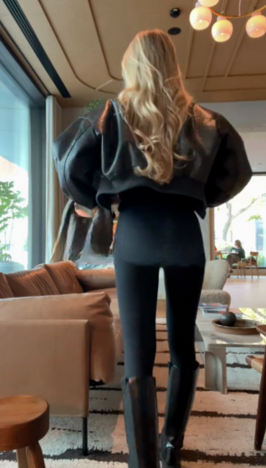 Black leather bomber jacket