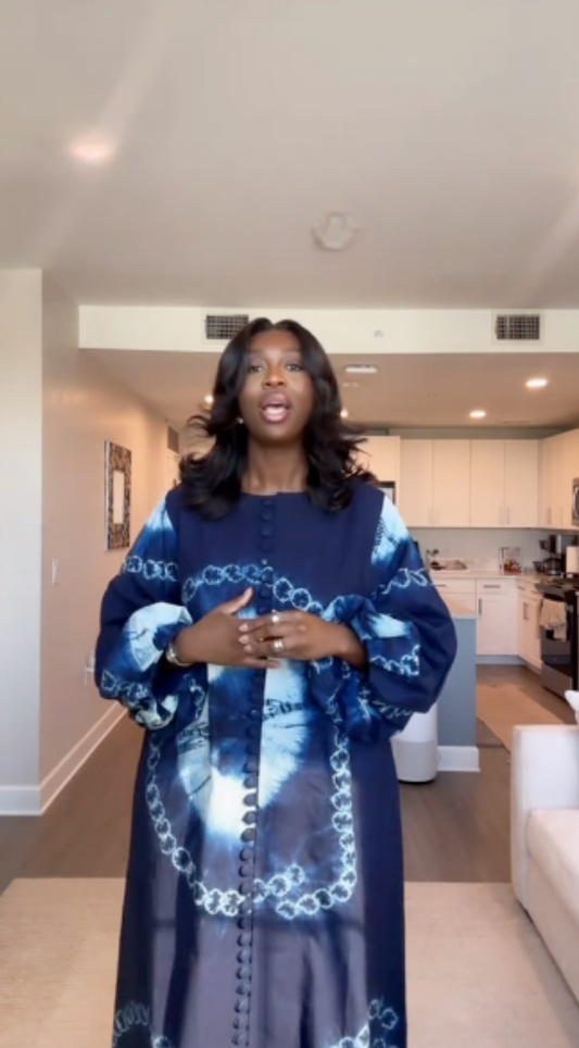 Navy blue tie-dye printed long robe