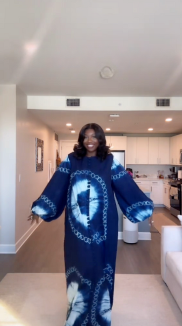 Navy blue tie-dye printed long robe