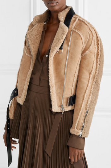 Beige sheepskin motorcycle jacket