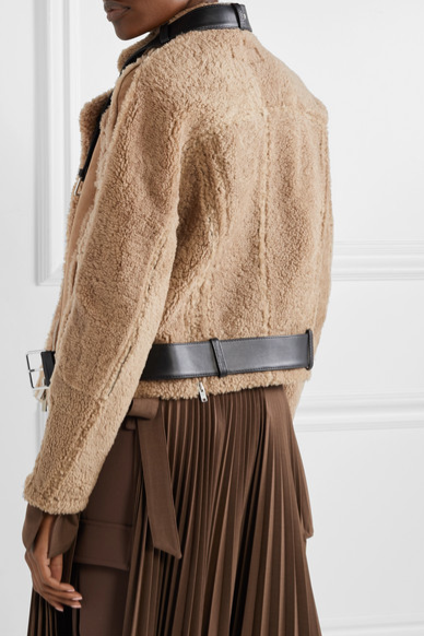 Beige sheepskin motorcycle jacket