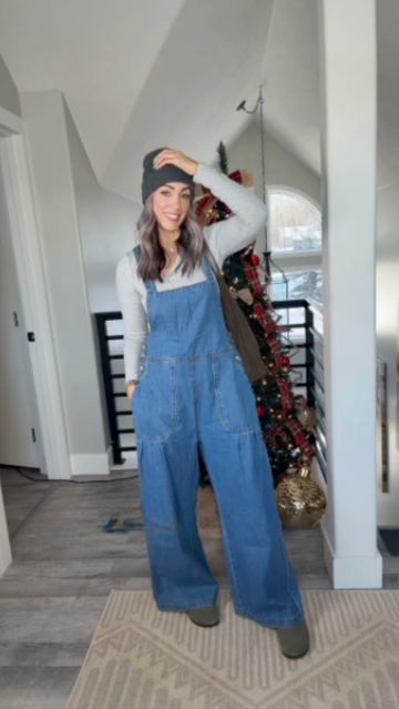 Washed denim wide-leg overalls