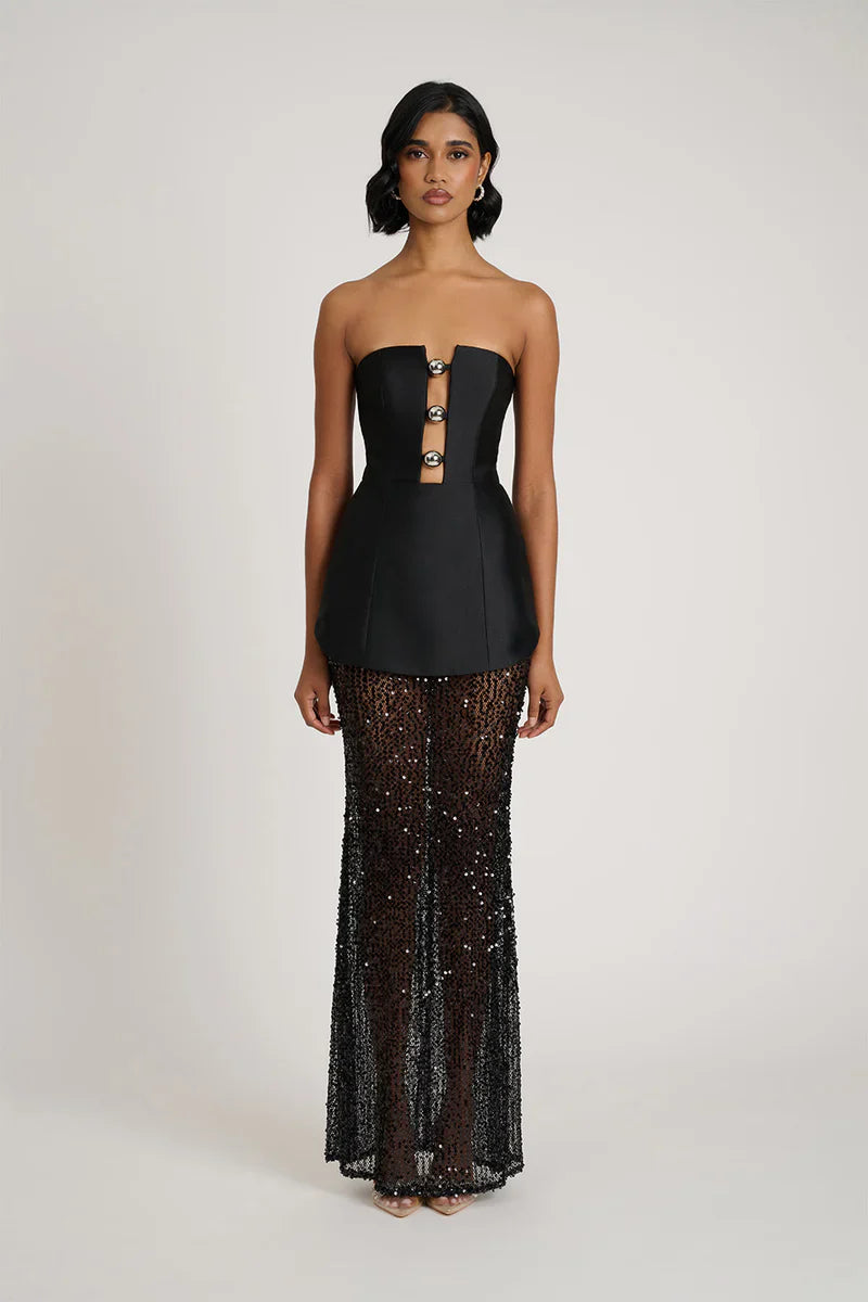 Strapless Peplum Sequined Maxi Dress