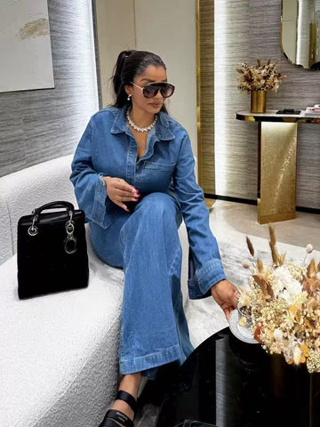 Asymmetrical denim suit