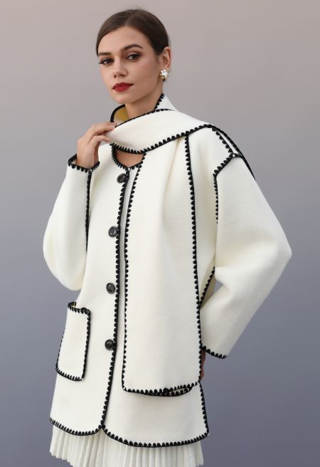 White color blocked trim jacket