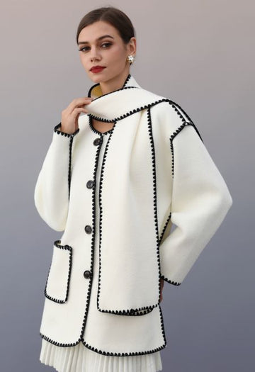White color blocked trim jacket
