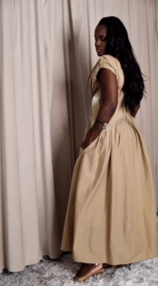 Cinched Waist Ruched Midi Dress