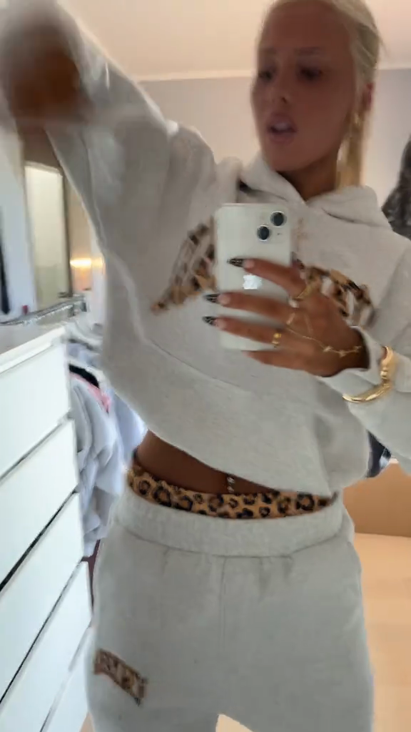 Light Gray Leopard-Print Accent Tracksuit