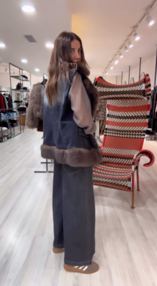 Faux Fur Trim Grey Vest