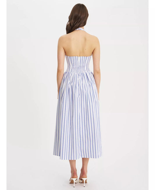 Striped Halter Neck Midi Dress