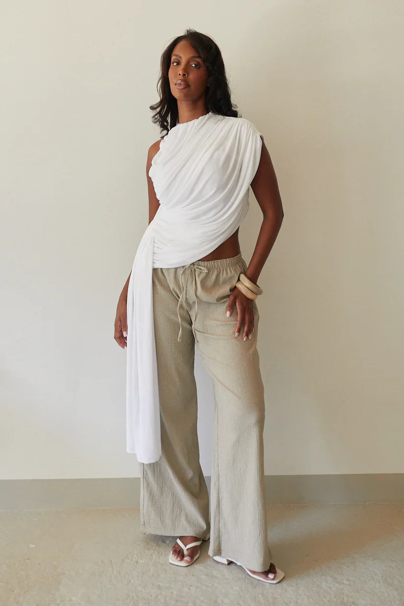 White Asymmetrical Draped Top
