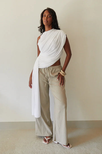 White Asymmetrical Draped Top