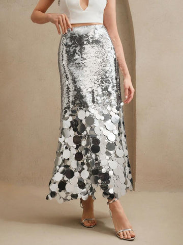 sequined long skirt