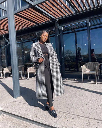 Black  White Houndstooth Longline Coat