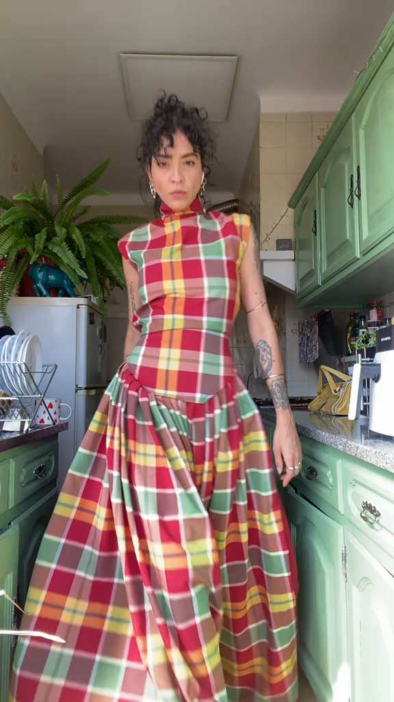 Plaid turtleneck maxi dress