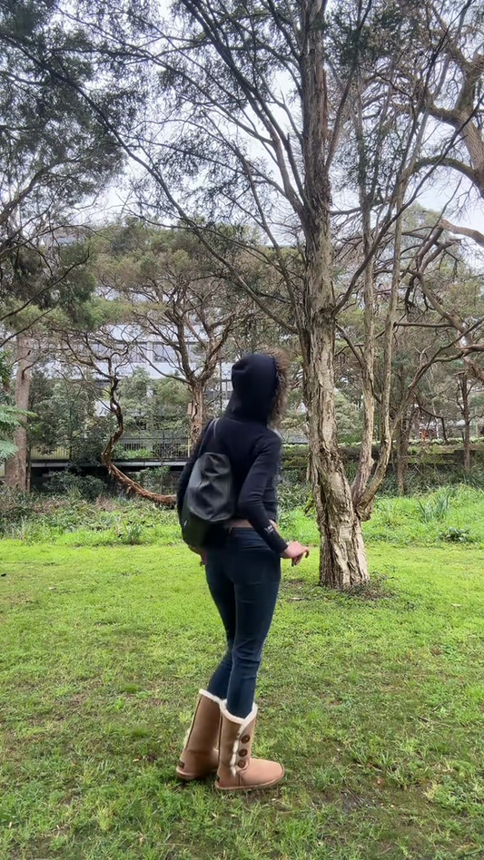 Furry Hood Navy Blue Jacket