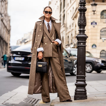 Brown Woolen Suit with Long Overcoat-three piece set