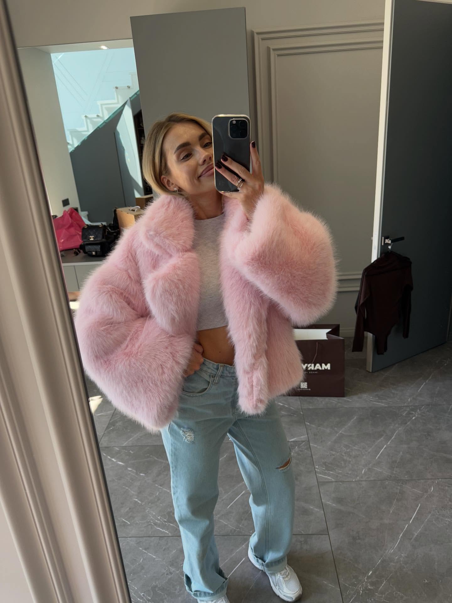 Pink faux fur jacket