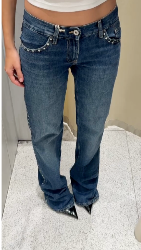 Embellished Flared Blue Jeans