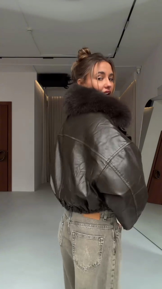 Faux Leather Jacket with Faux Fur Collar