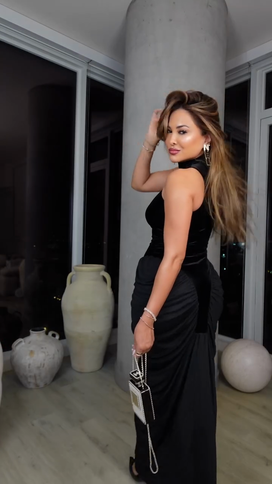 Black Velvet Halter Neck Maxi Dress