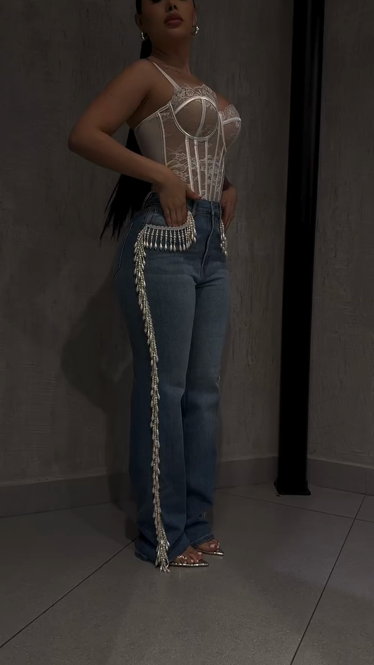 Sweet Dreams Pearl Fringe Denim Jeans