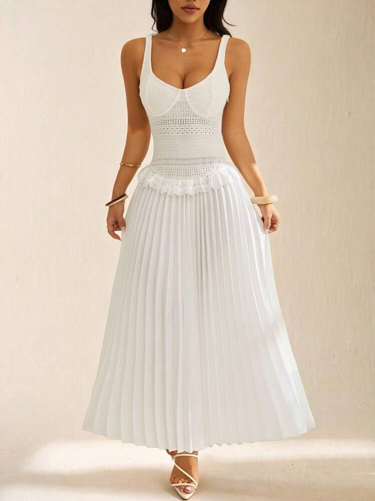 White Braided Pleated Maxi Skirt