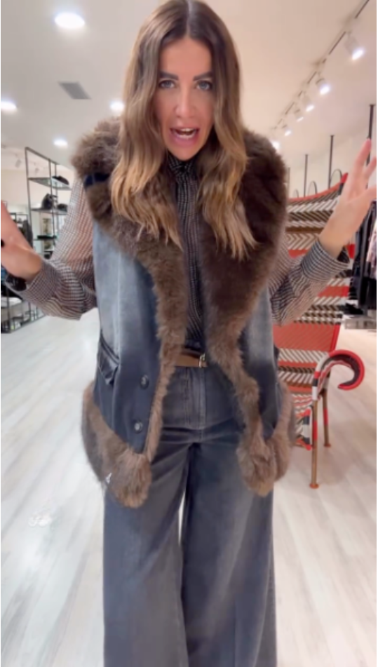 Faux Fur Trim Grey Vest