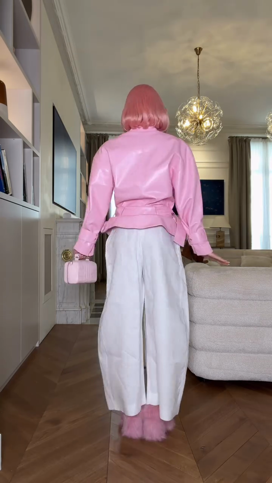 Pink Leather Belted Jacket