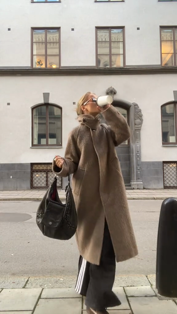 Brown faux fur long coat