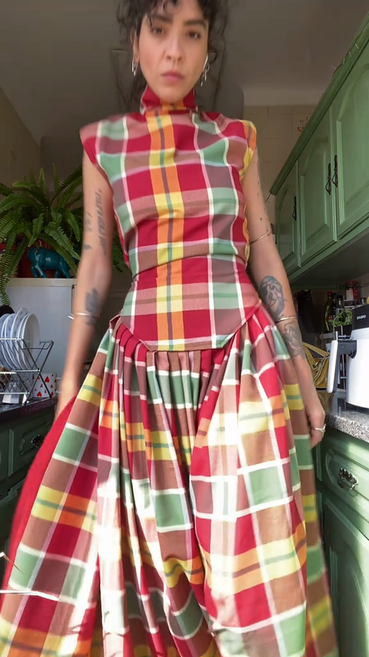 Plaid turtleneck maxi dress