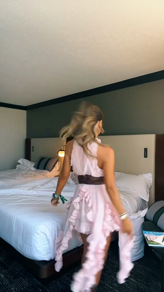 Pink Ruffled Halter Mini Dress