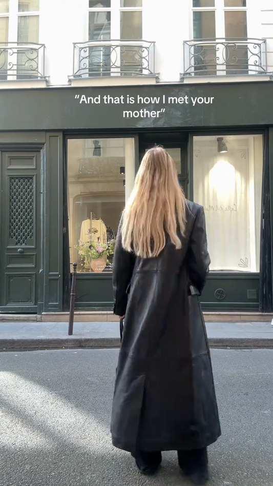 Black leather trench coat