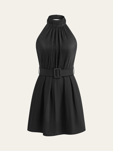 Halter Neck Backless Satin Jumpsuit with Belt