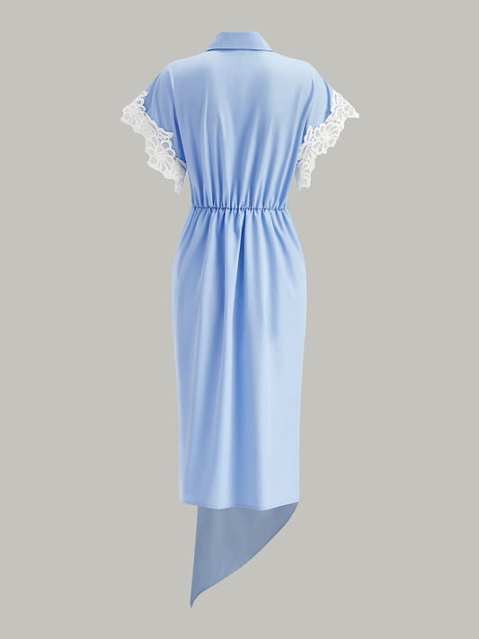 Lace Trim Asymmetric Hem Shirt Dress