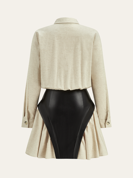 Faux Leather Panel Shirt Dress