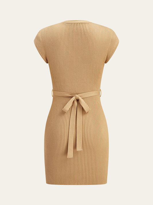 Knit Dress with Buttons and Matching Belt