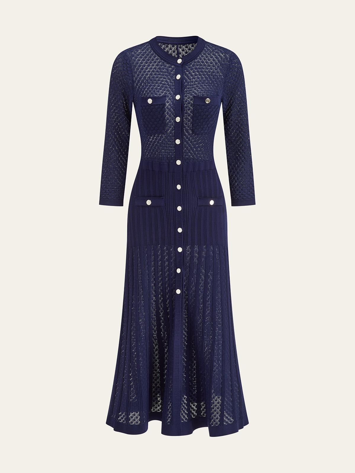 Button-Front Sheer-Knit Maxi Dress