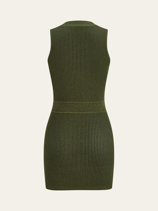 Sleeveless Textured Buttoned Fitted Sweater Dress