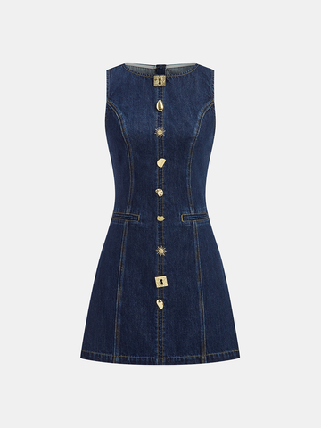 Metal Detail Denim Sleeveless Mini Dress