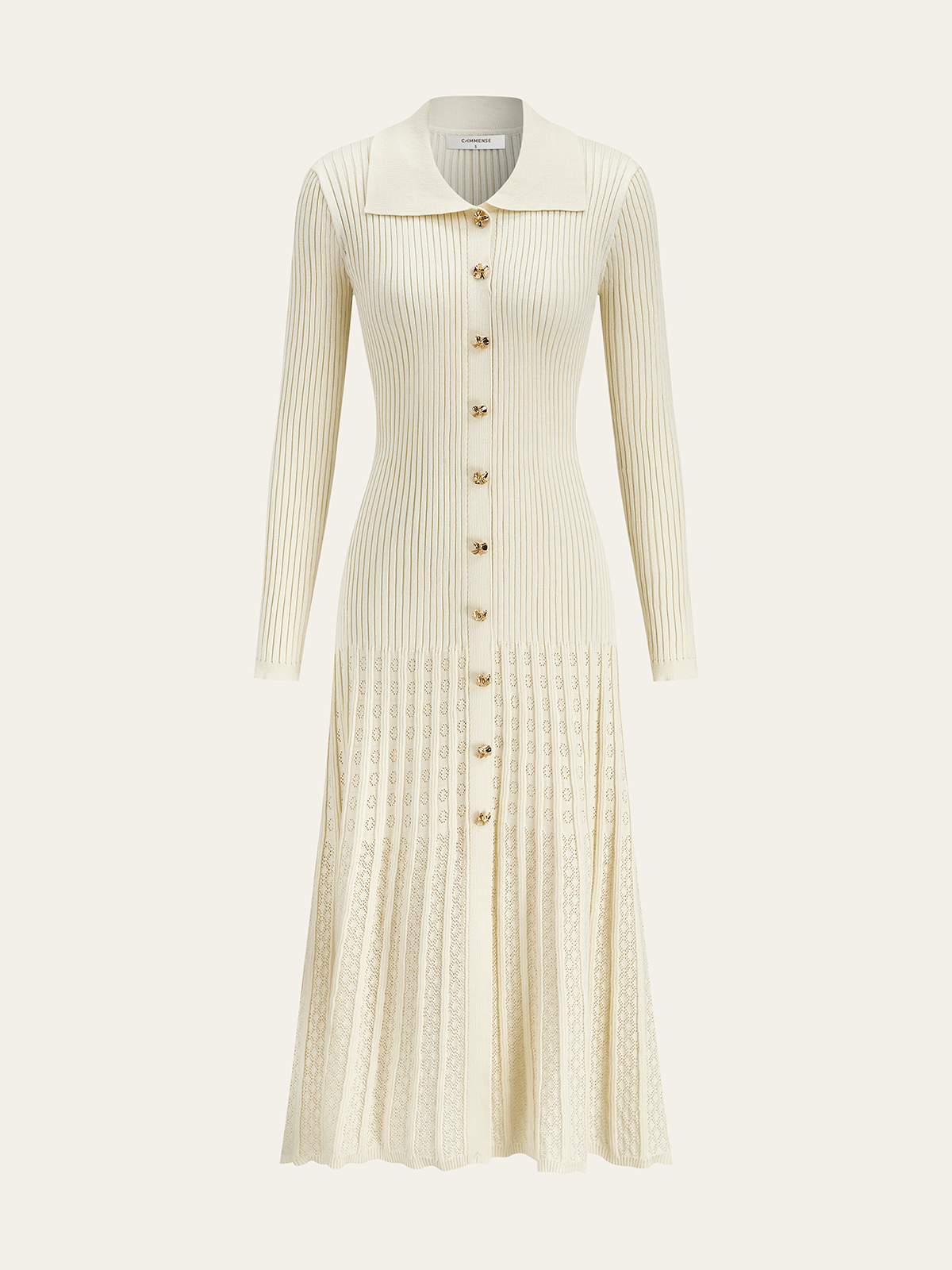 Metal Button Ribbed Knit Shirt Dress