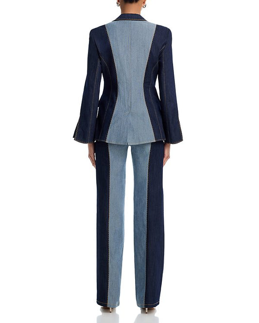 Chic color-block denim jacket and pants